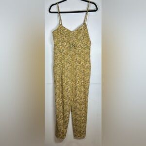 Cottagecore. Garden Girl. Romantic Green and Yellow Floral Jumpsuit. Size Large.